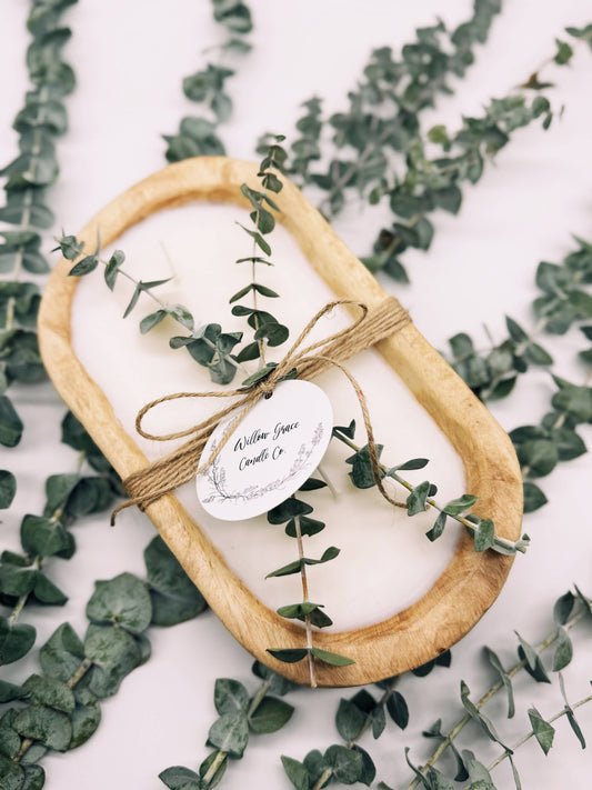 Un-stained Petite Dough Candle: Dried Eucalyptus / Sweet Vanilla