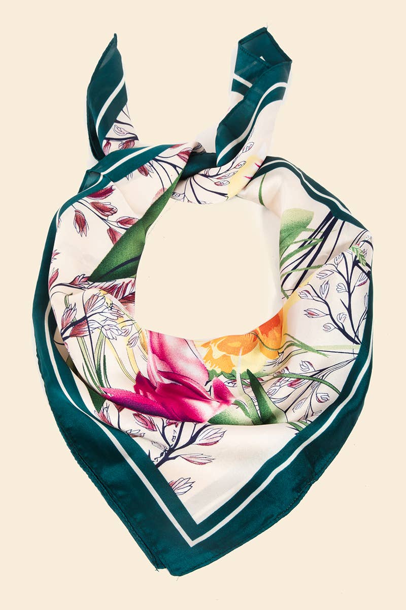 Floral Garden Print Bandana: Teal