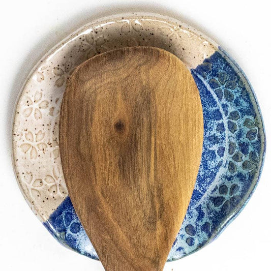 Blue & White Flower Pattern Ceramic Spoon Rest Handmade