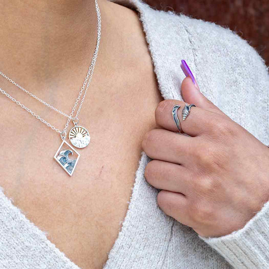 Sterling Silver Adjustable Wave and Shell Ring