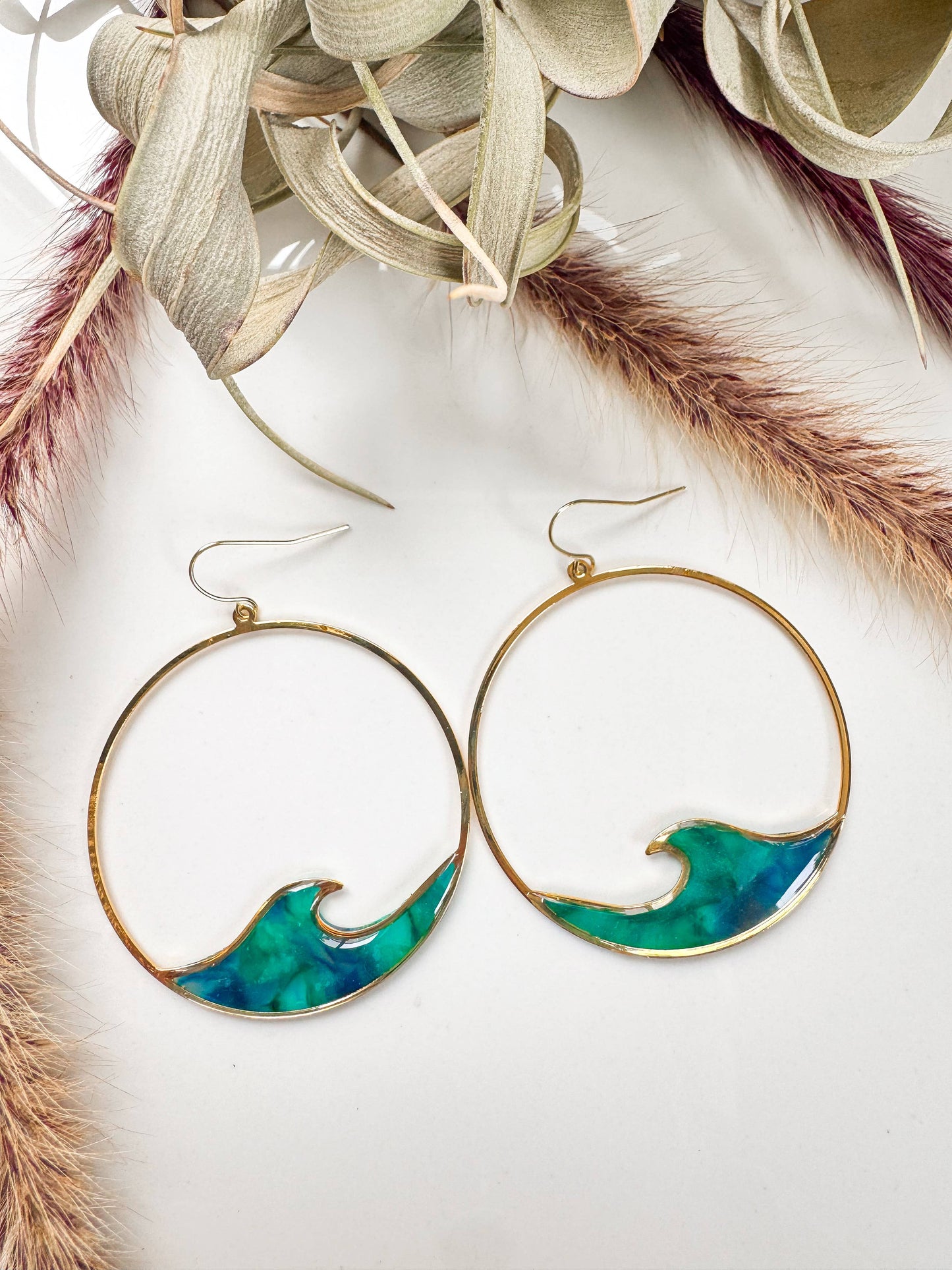 Large Wave Hoop Dangle Earrings | Ocean Inspired Earrings