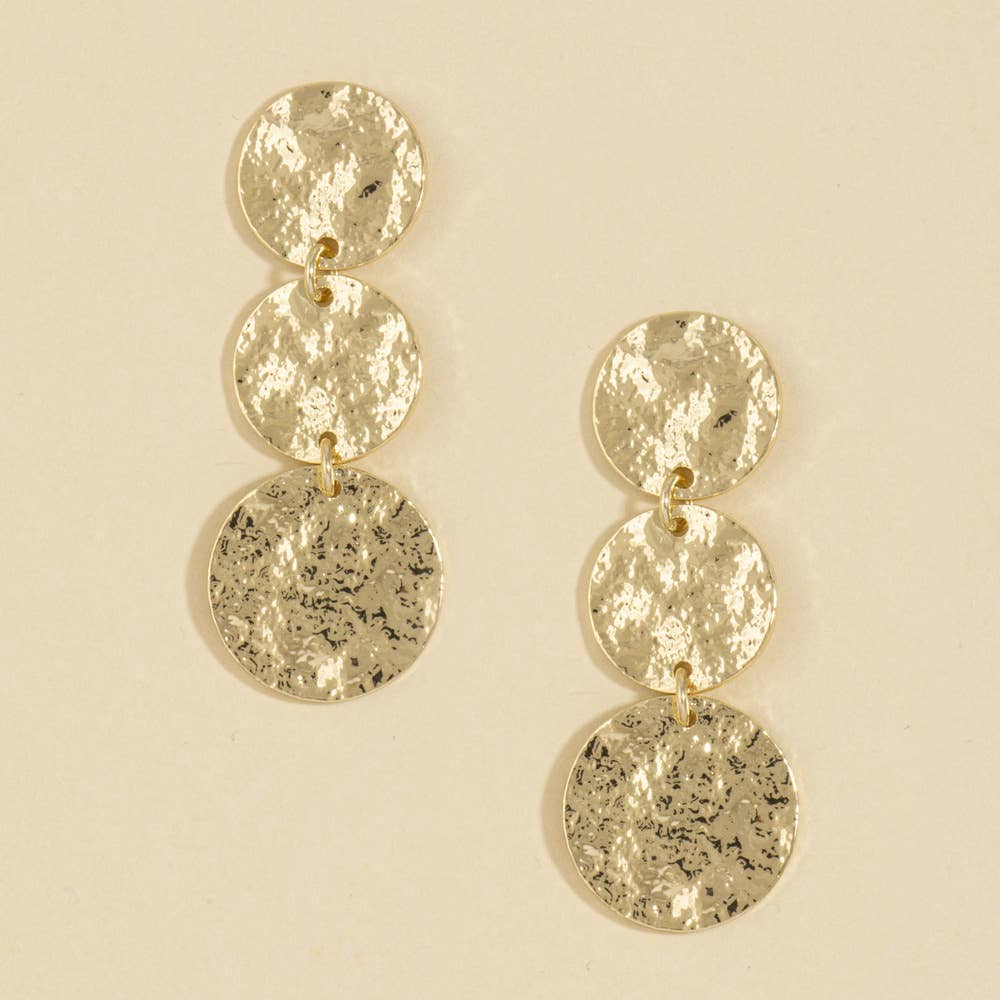 Graduated Hammered Disc Drop Earrings