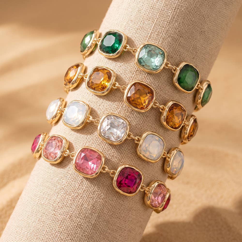 Cushion Cut Crystal Station Link Bracelet