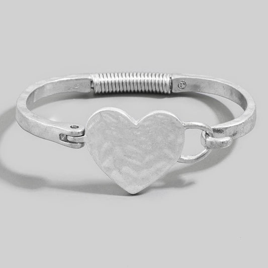 Hammered Heart Hinge Bangle Bracelet