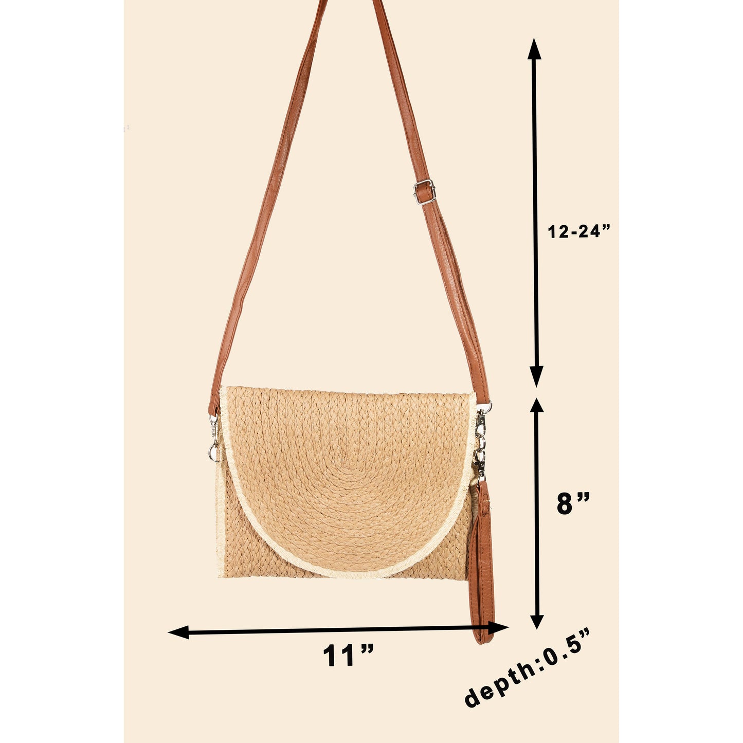 Braided Straw Clutch Bag: Beige