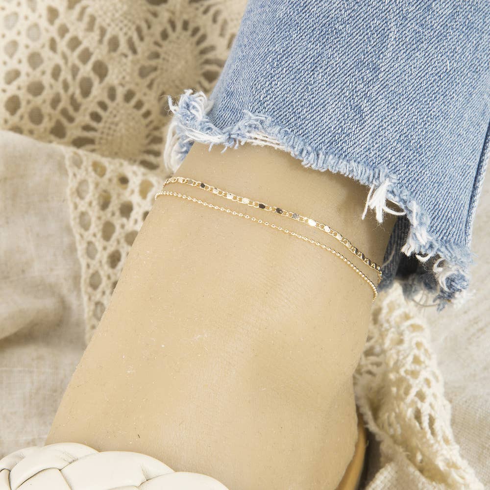 Dainty Double Strand Layered Flat Chain Anklet