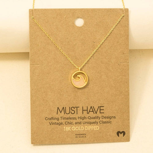 Round Wave Coin Pendant Necklace