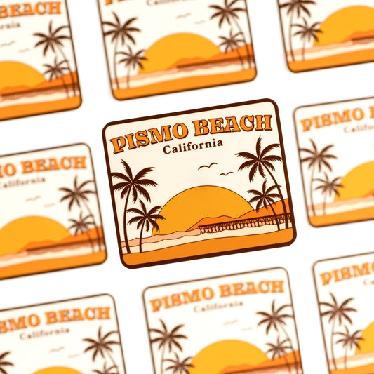 Pismo Beach California Sticker | Retro Ocean Pier Sunset