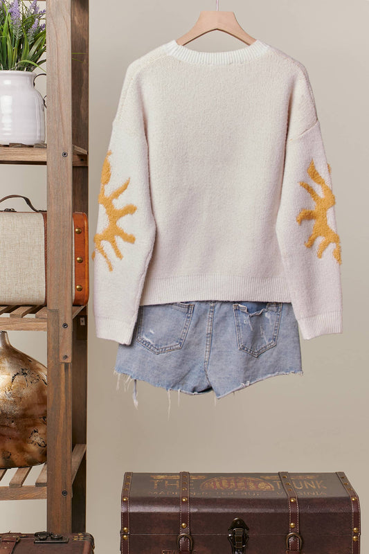 Golden Sun Textured Knit Sweater – Cream