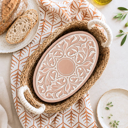 Handmade Bread Warmer & Wicker Basket - Vintage Vine Oval