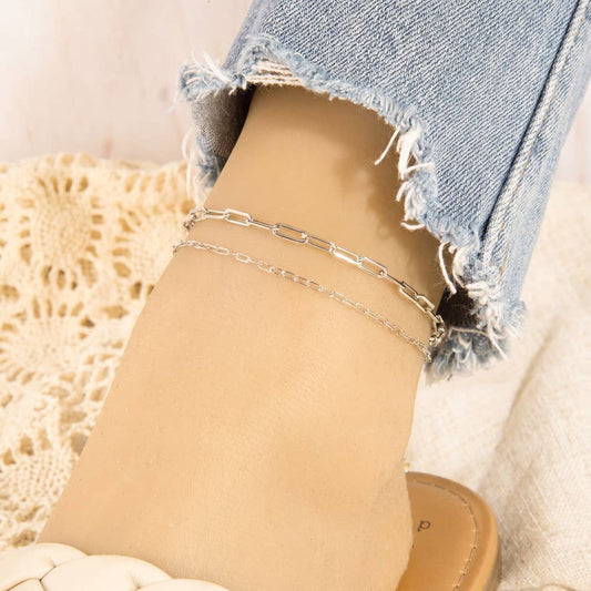 Double Strand Layered Link Chain Anklet