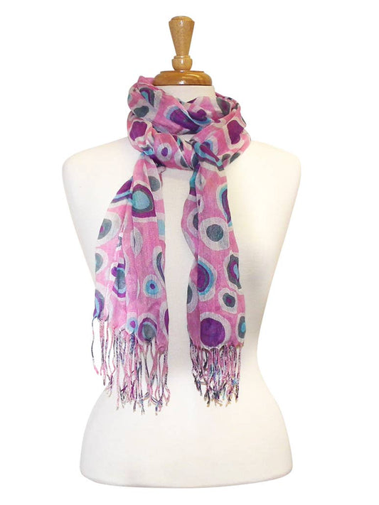 Bullseye Dots Fringed Scarf – Colorful Lightweight Accessory