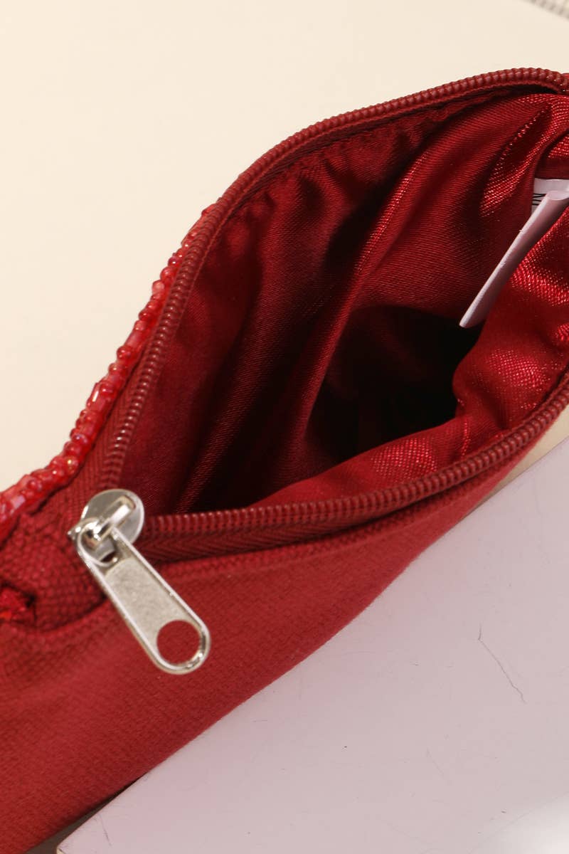 Wines Seed Beaded Coin Purse: Red