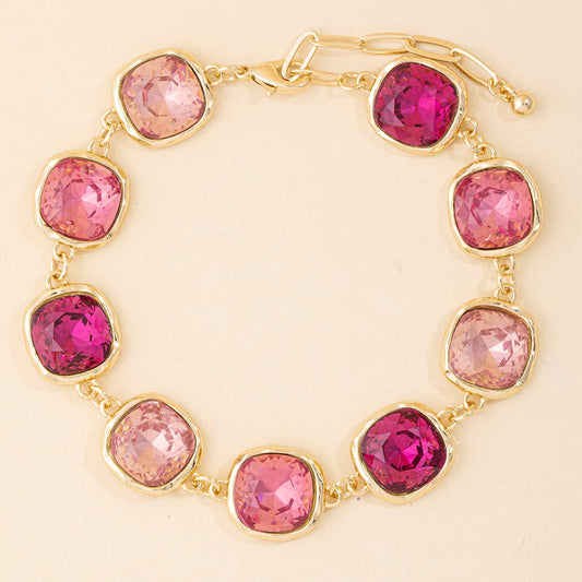 Cushion Cut Crystal Station Link Bracelet