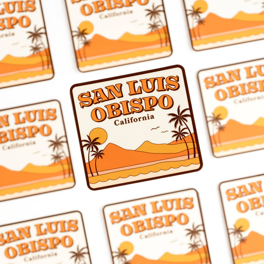 San Luis Obispo California Sticker | Retro Mountains Palms