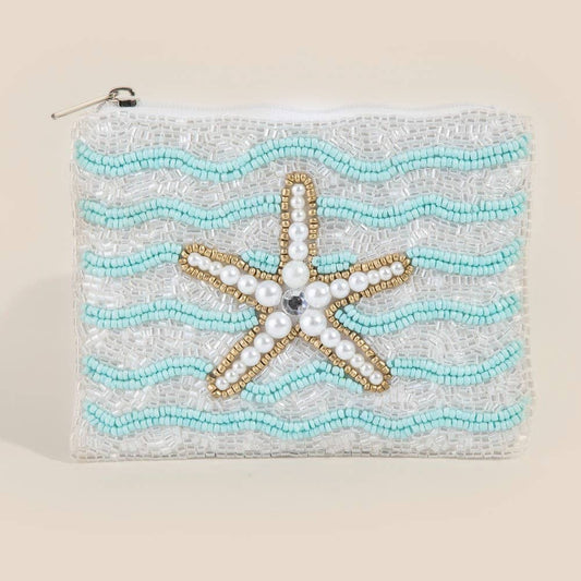 Pearl Beaded Starfish Seed Beaded Coin Purse