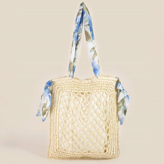 Tropical Bandana Strap Straw Braided Tote Bag