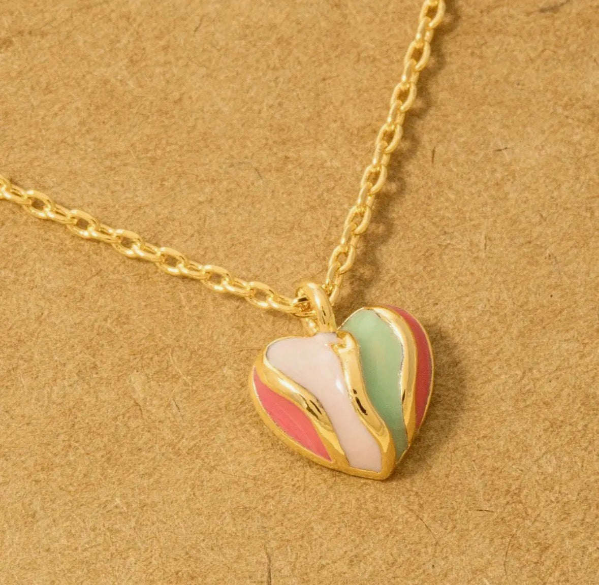 Gold Dipped Rainbow Heart Necklace