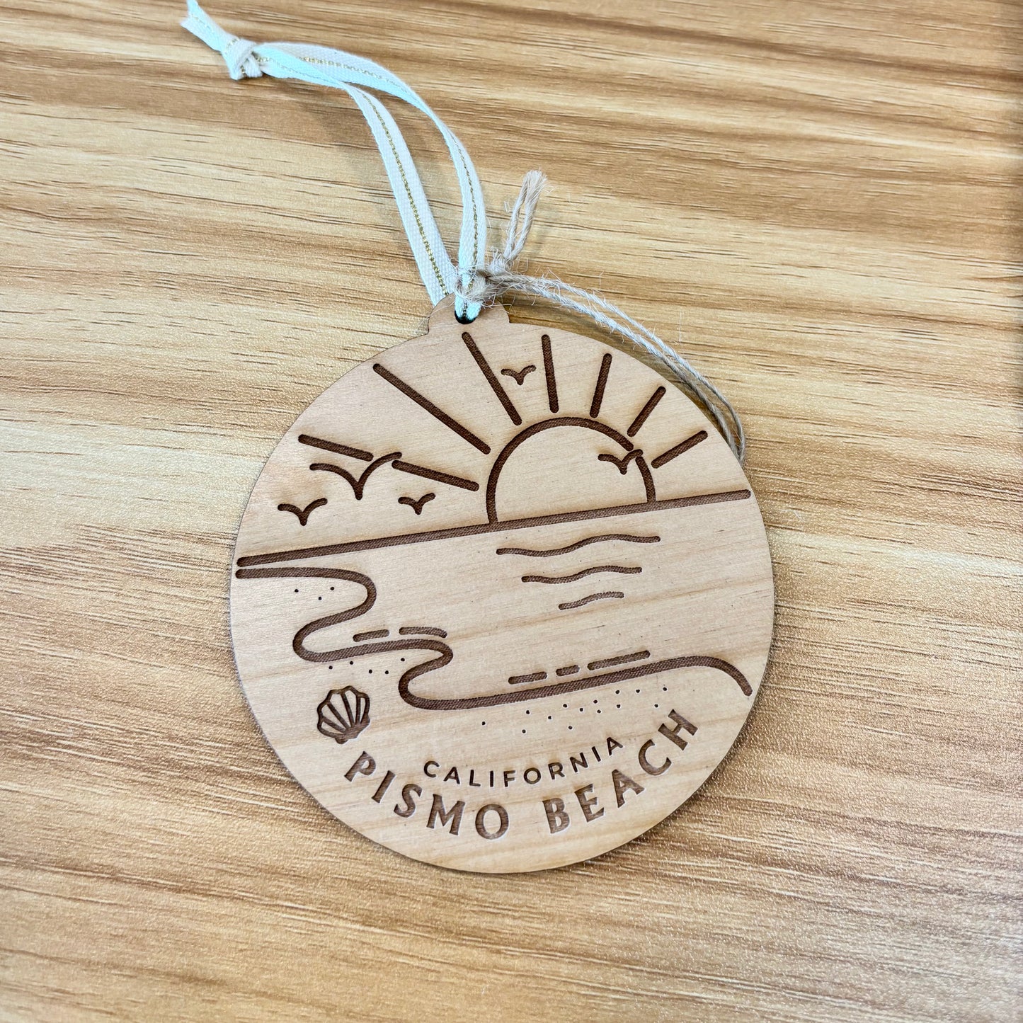 Pismo Beach Destination Wood Ornament, Made in California