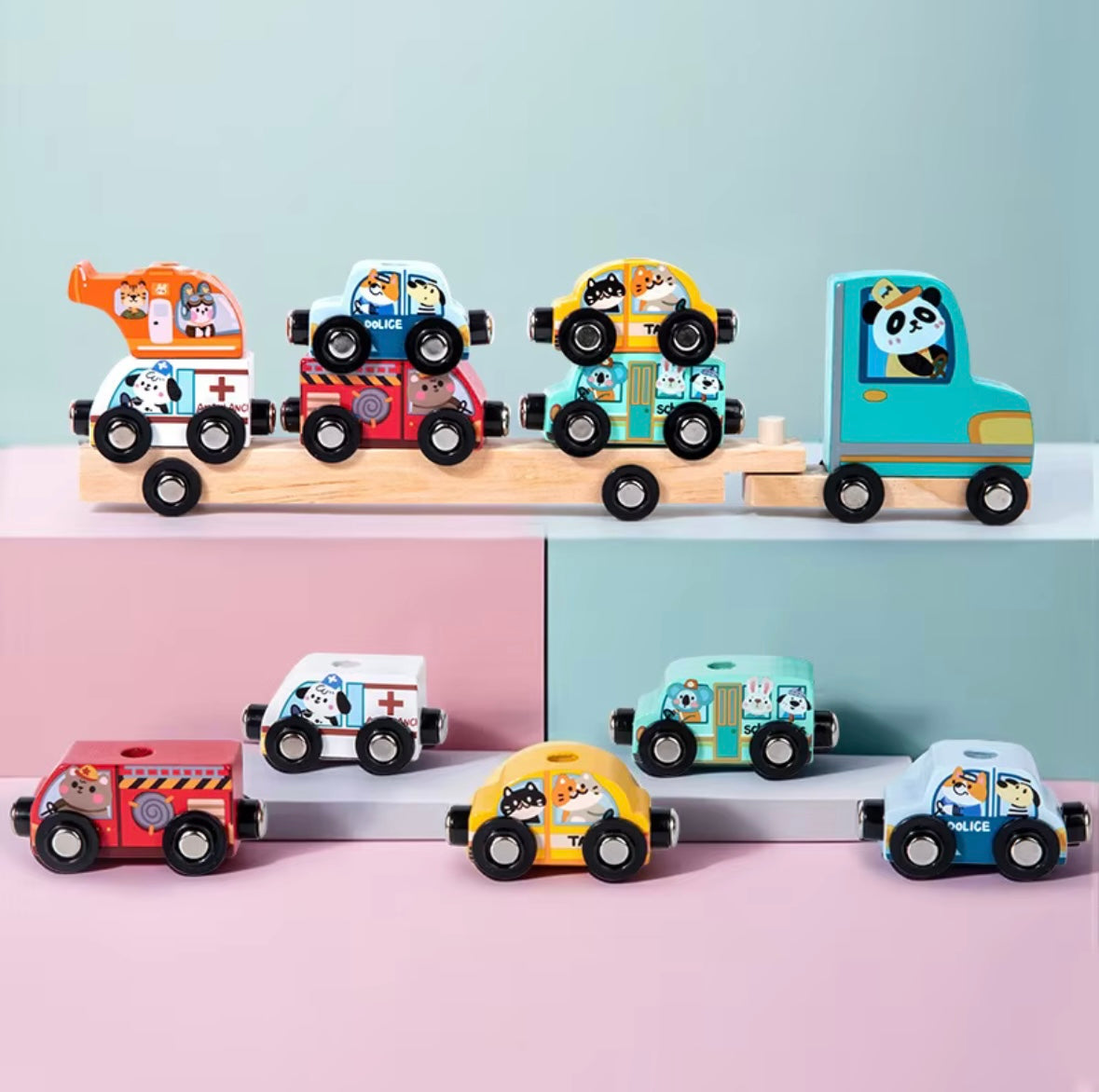 Magnetic Wooden Transportation Truck Set - Montessori Inspired