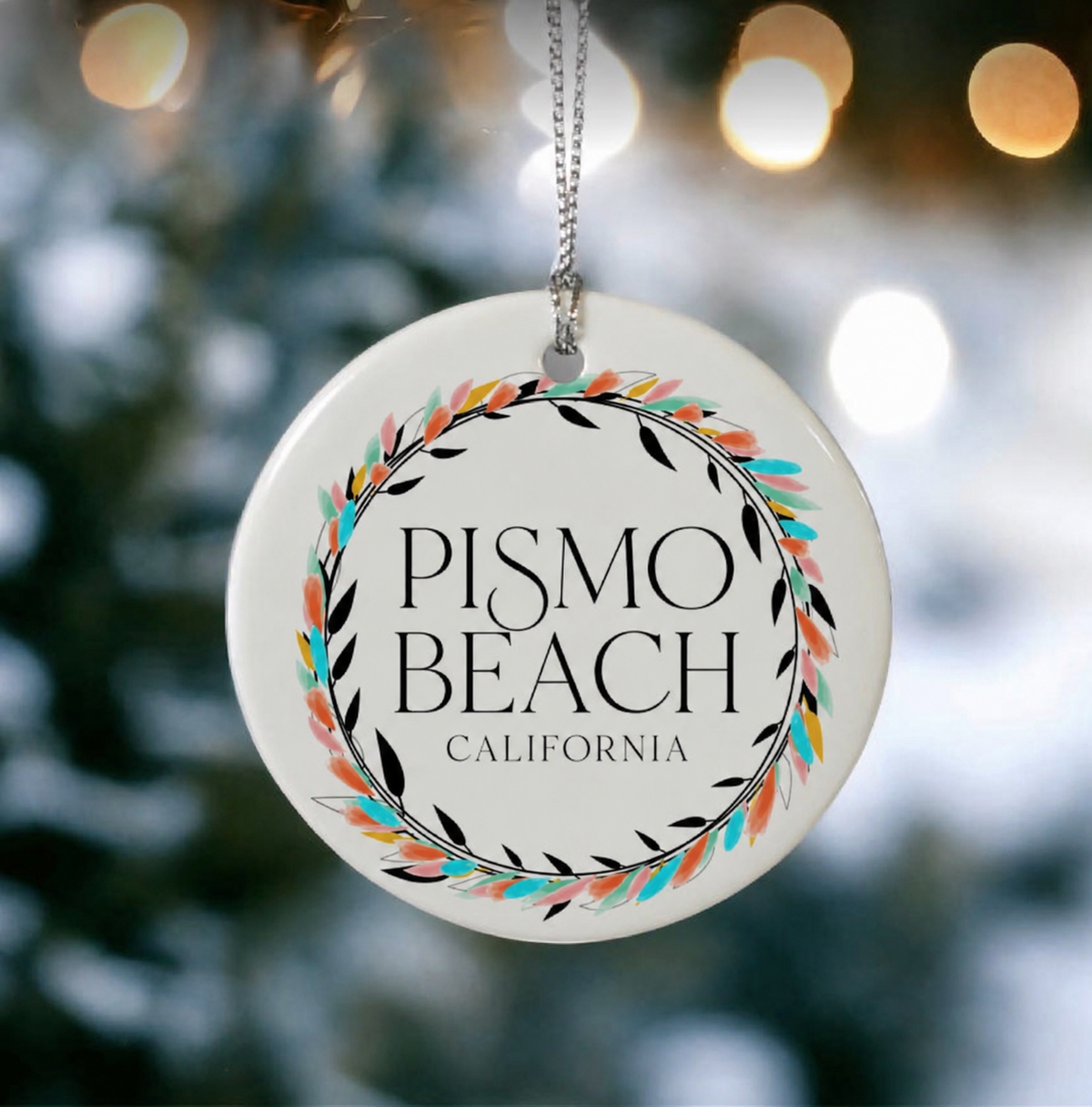 Pismo Beach Christmas Feathers Ornament
