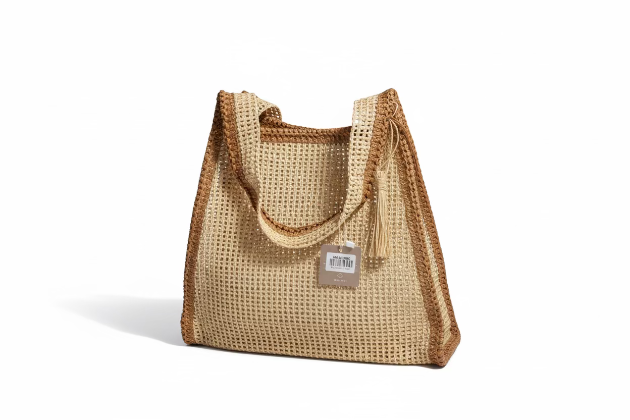 Two Tone Woven Straw Tote Bag
