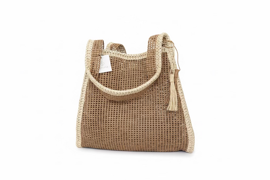 Two Tone Woven Straw Tote Bag