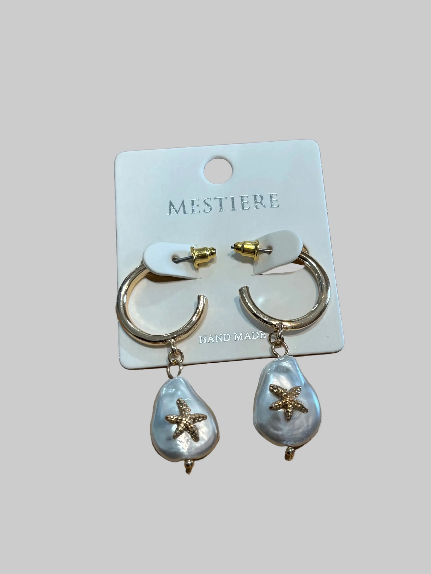 Starfish Pearl Dangle Hoop Earring