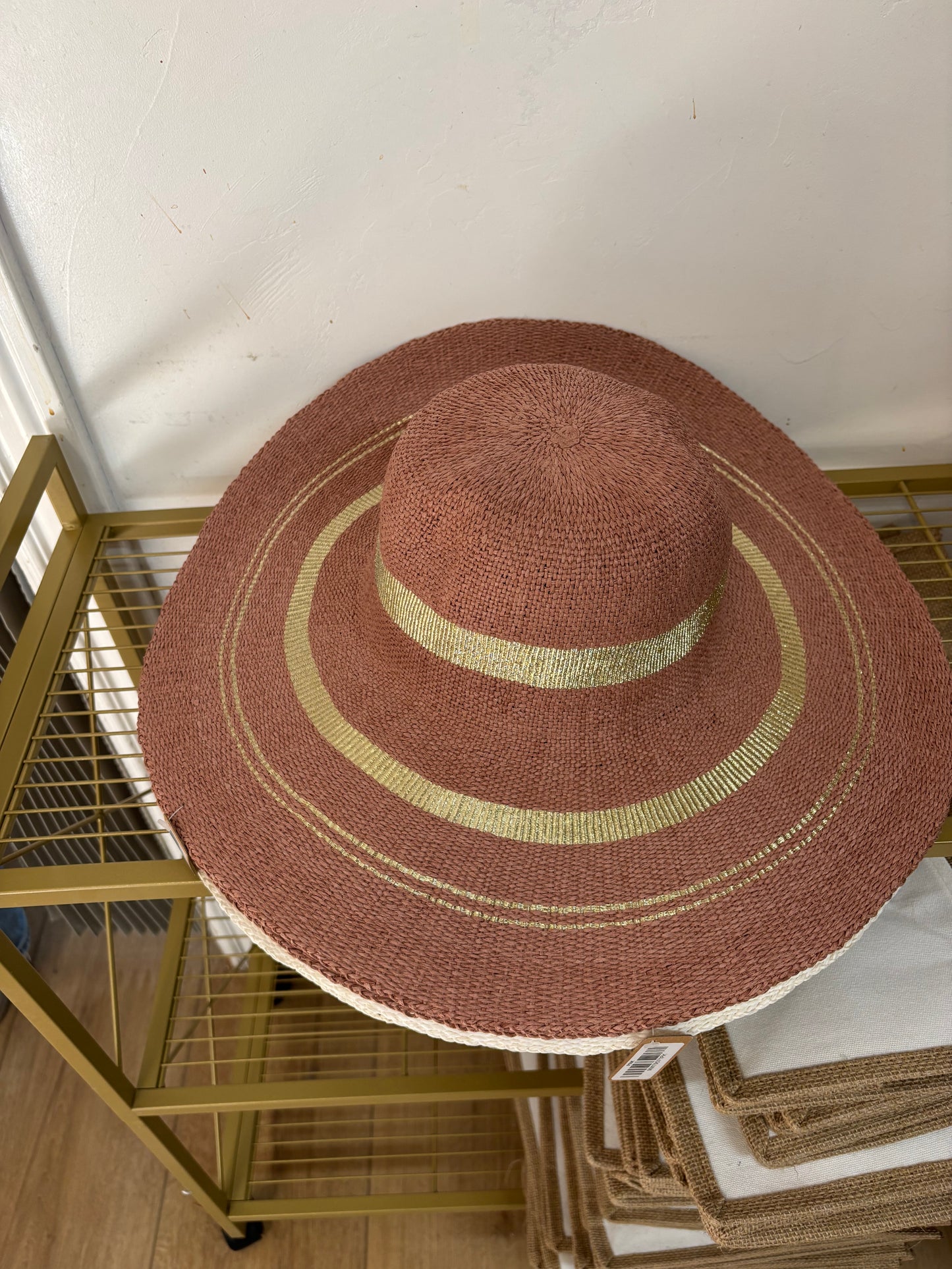 Metallic Accent Trim Floppy Hat - Pink