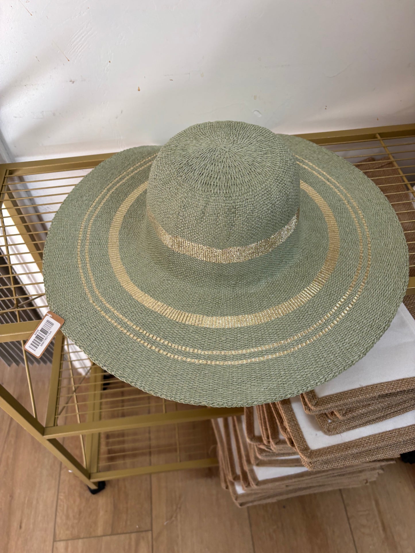 Metallic Accent Trim Floppy Hat Green