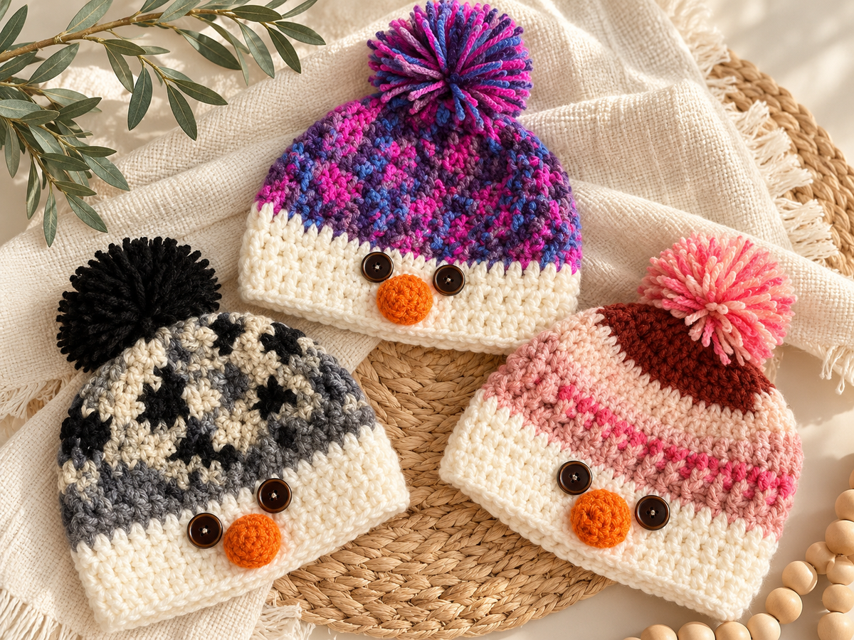 Crochet Snowman Beanie - Handmade Locally