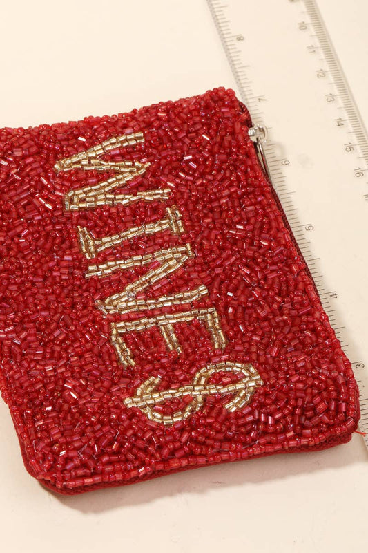 Wines Seed Beaded Coin Purse: Red