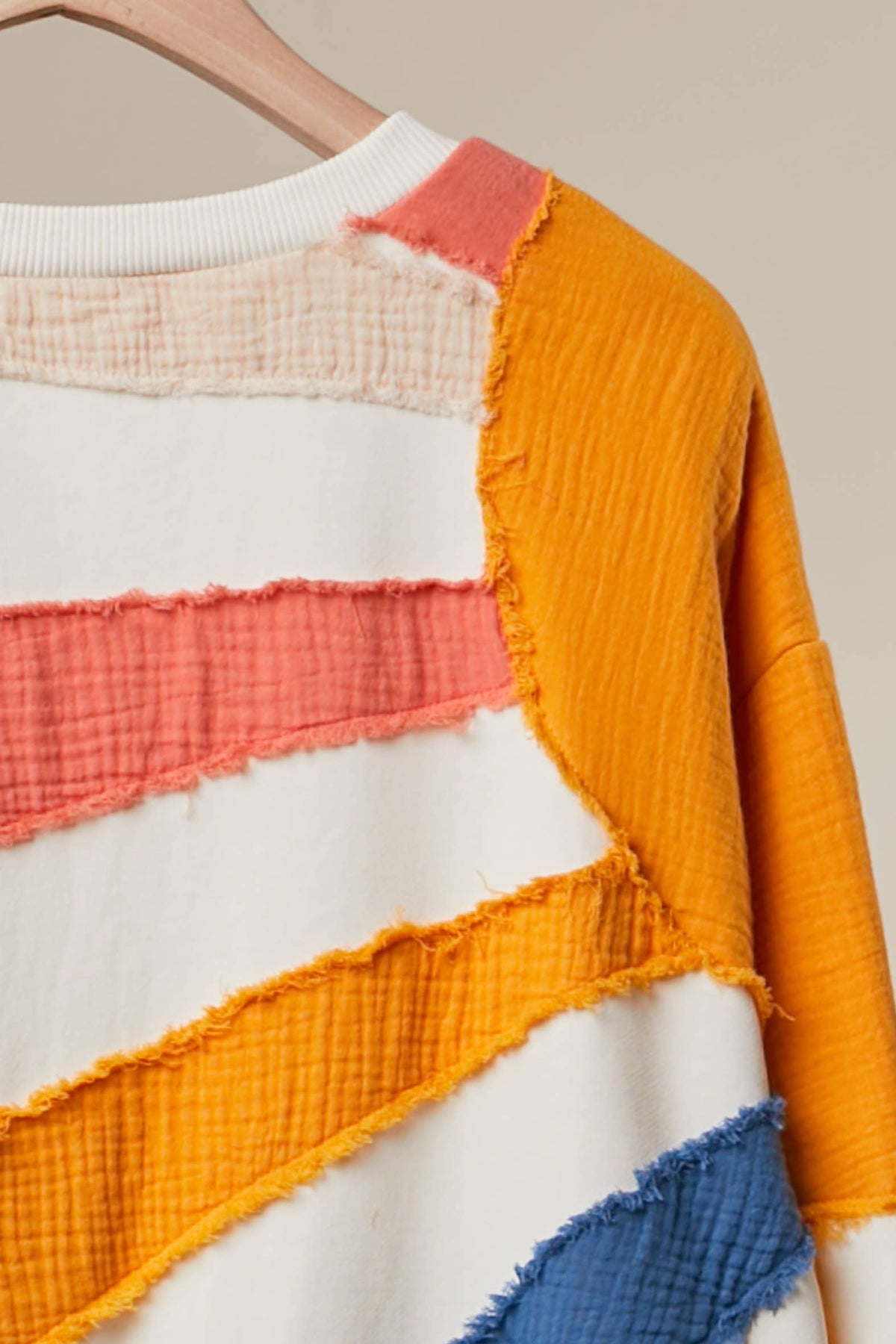 Retro Sunburst Mixed-Fabric Patchwork Sweatshirt