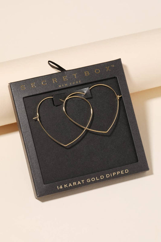 Earrings Gold Secret Box Heart Outline Hoop