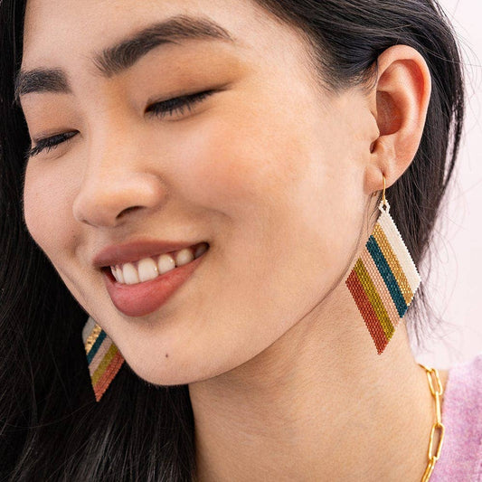 Earrings Gold Frida Diagonal Stripes Beaded Drop Desert