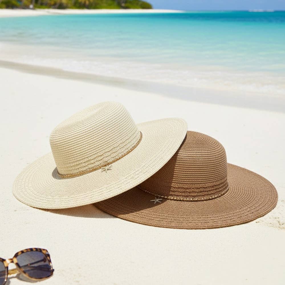 Starfish Charm Wide Brim Straw Sun Hat