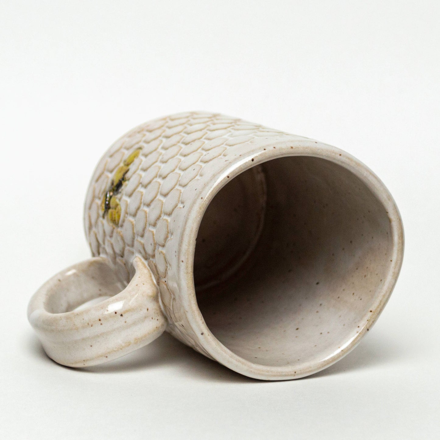 Bee Pattern Handmade Ceramic White 14oz Mug