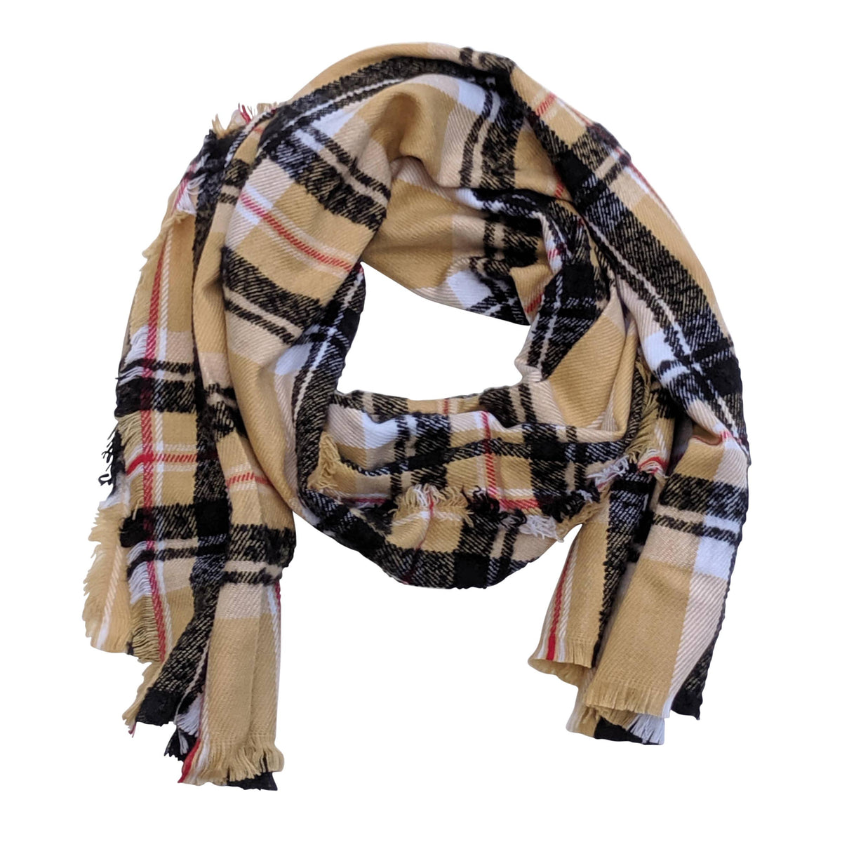 Beige Plaid Classic Warm and Cozy Blanket Scarf for Women