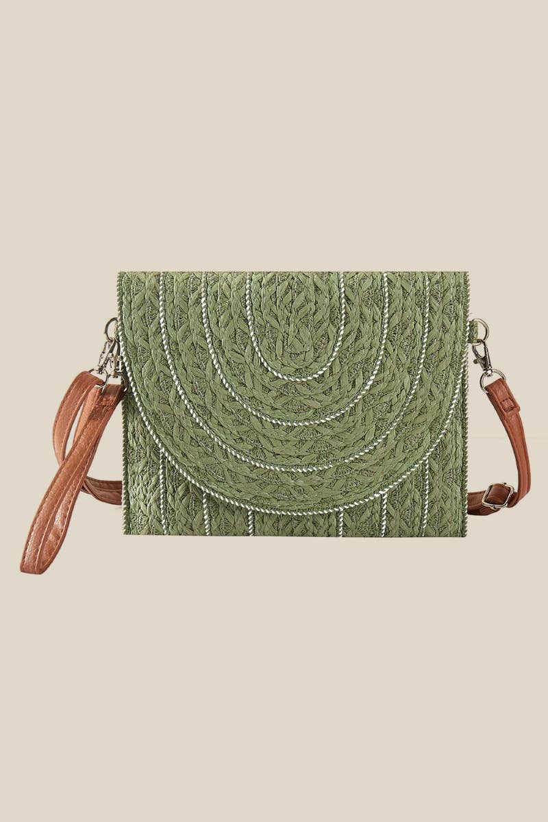 Stitched Straw Envelope Crossbody Bag
