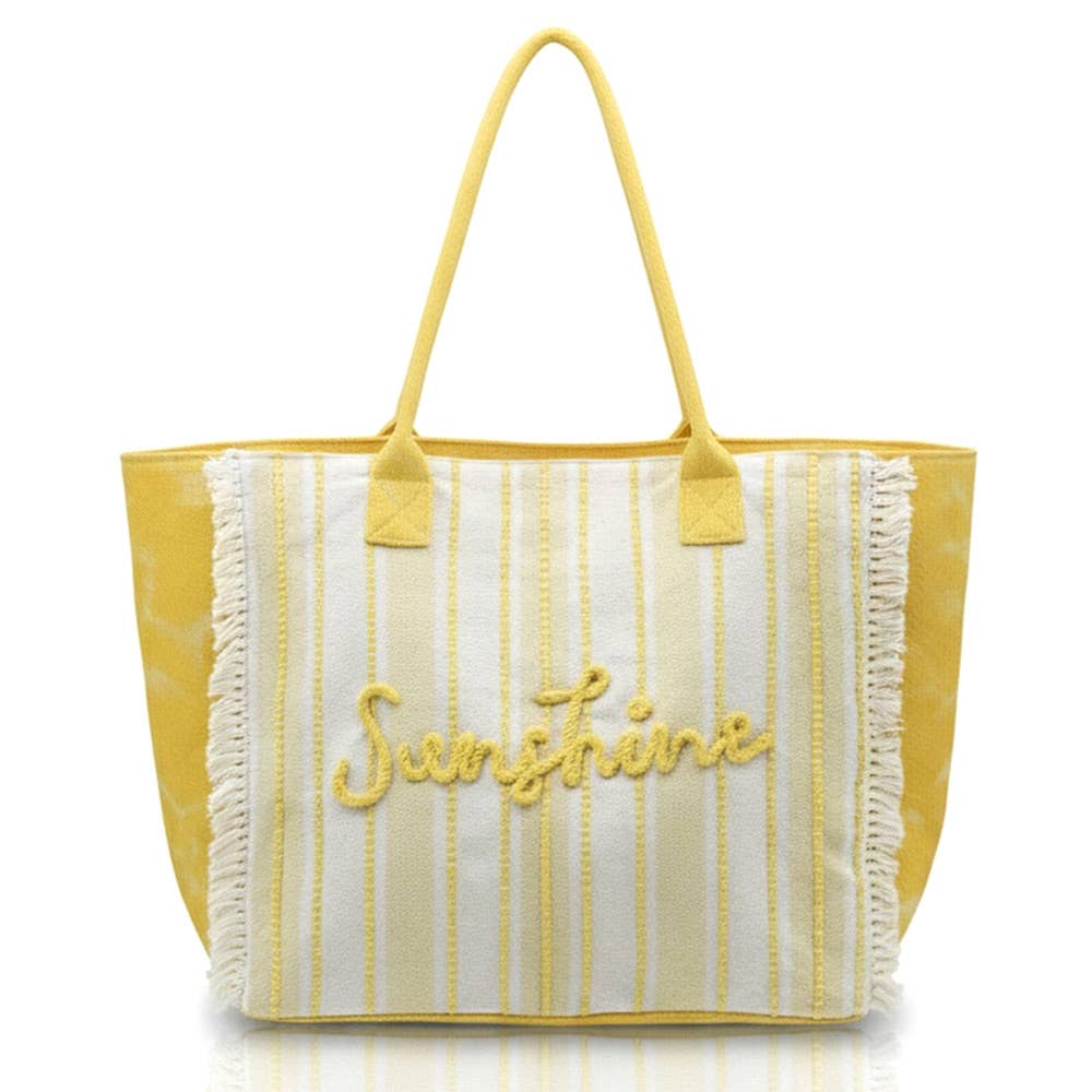 Vintage SUNSHINE Message Stripe Fringe Tote Bag