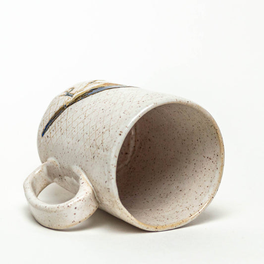 Blue Bird Pattern Handmade Stoneware White 14oz Mug