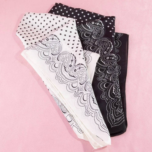 Polka Dot & Paisley Border Print Satin Square Scarf