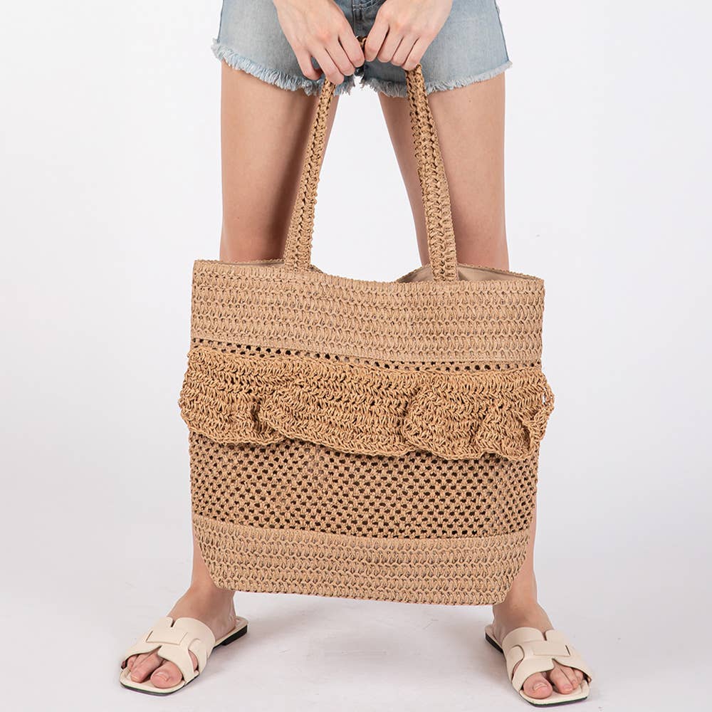 Ruffle Crochet Beach Bag