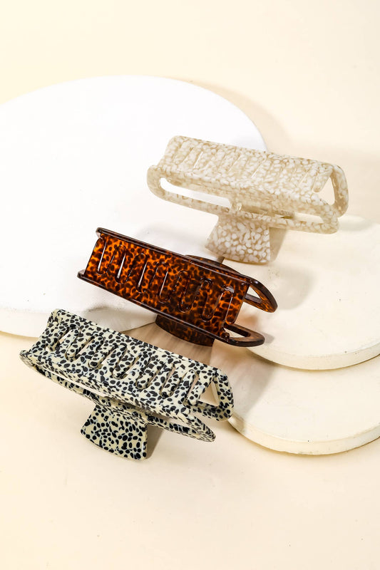 Assorted Acetate Pattern Rectangle Hair Claw Set