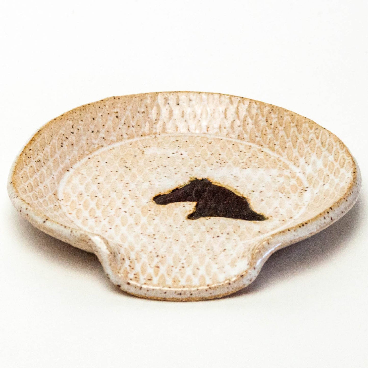 Ceramic Spoon Rest - Brown Horse Pattern Handmade in Ohio
