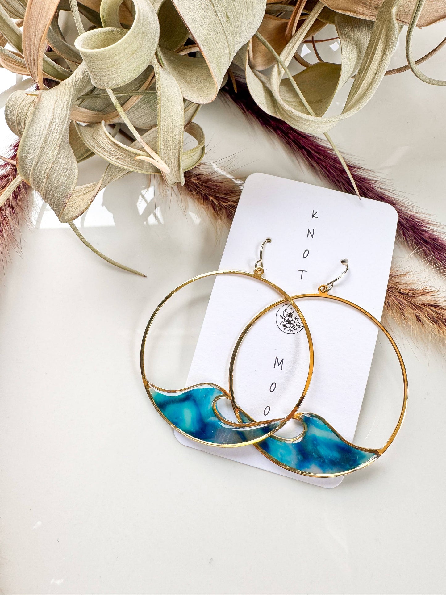 Large Wave Hoop Dangle Earrings | Ocean Inspired Earrings