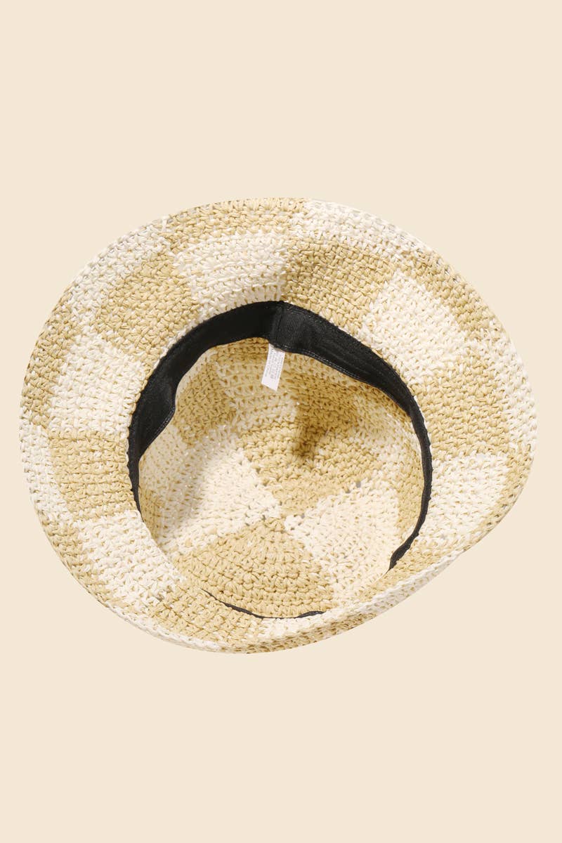 Straw Braided Checkered Bucket Hat