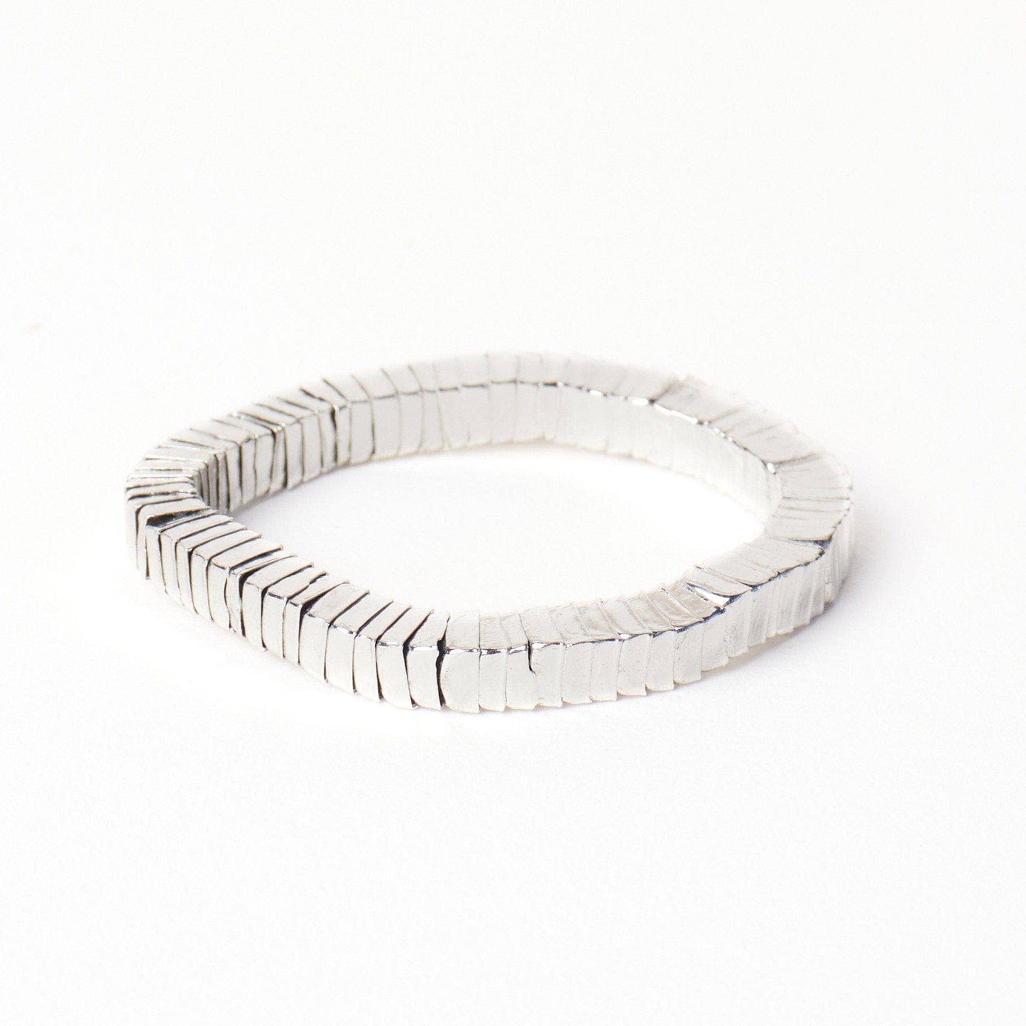 Lucille Square Bead Stretch Bracelet Silver