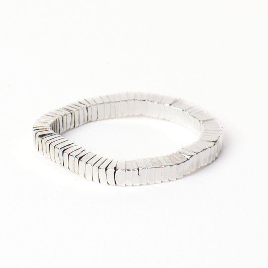 Lucille Square Bead Stretch Bracelet Silver