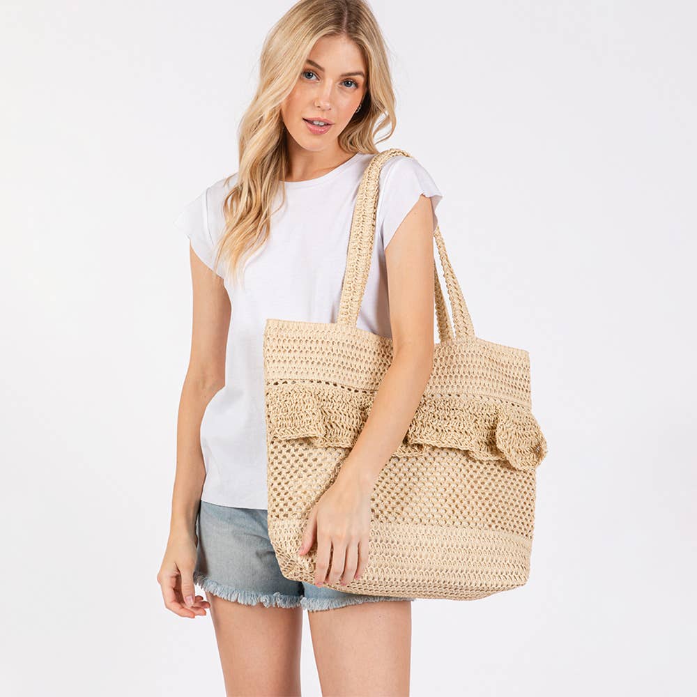 Ruffle Crochet Beach Bag